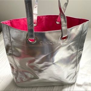 CLINIQUE SILVER TOTE BAG